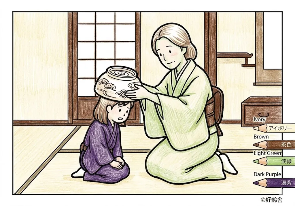 鉢かづき姫(完成見本) (Hachikazukihime) その一 | 高齢者(g3b3)向け無料塗り絵|昔話・物語イラスト