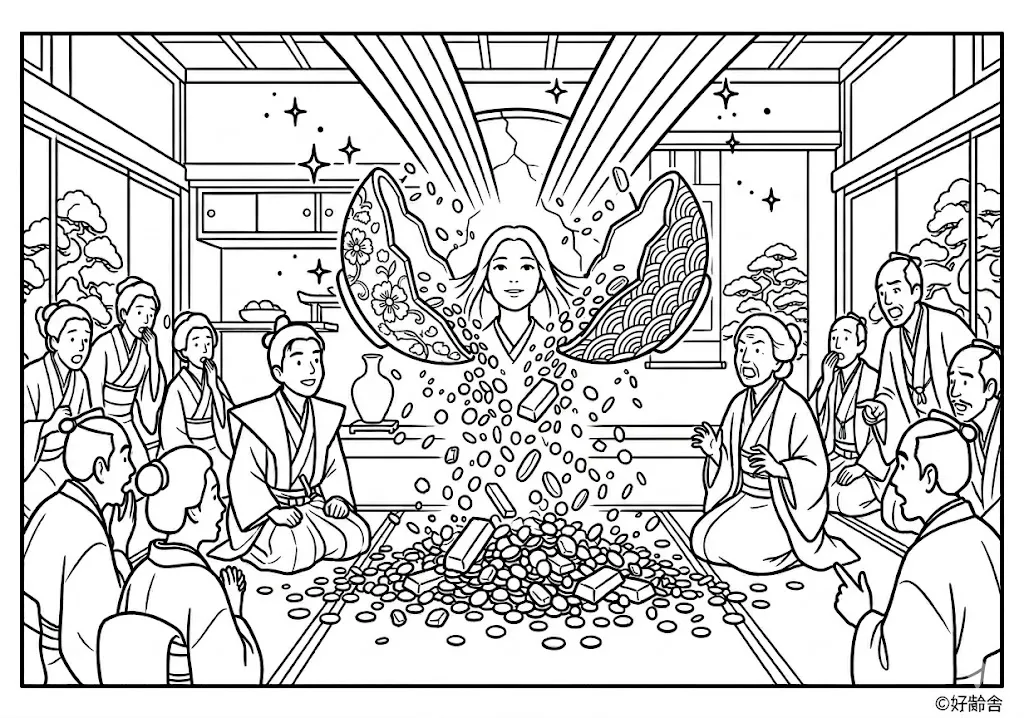 鉢かづき姫 (Hachikazukihime) その三 | 高齢者(g3b3)向け無料塗り絵|昔話・物語イラスト