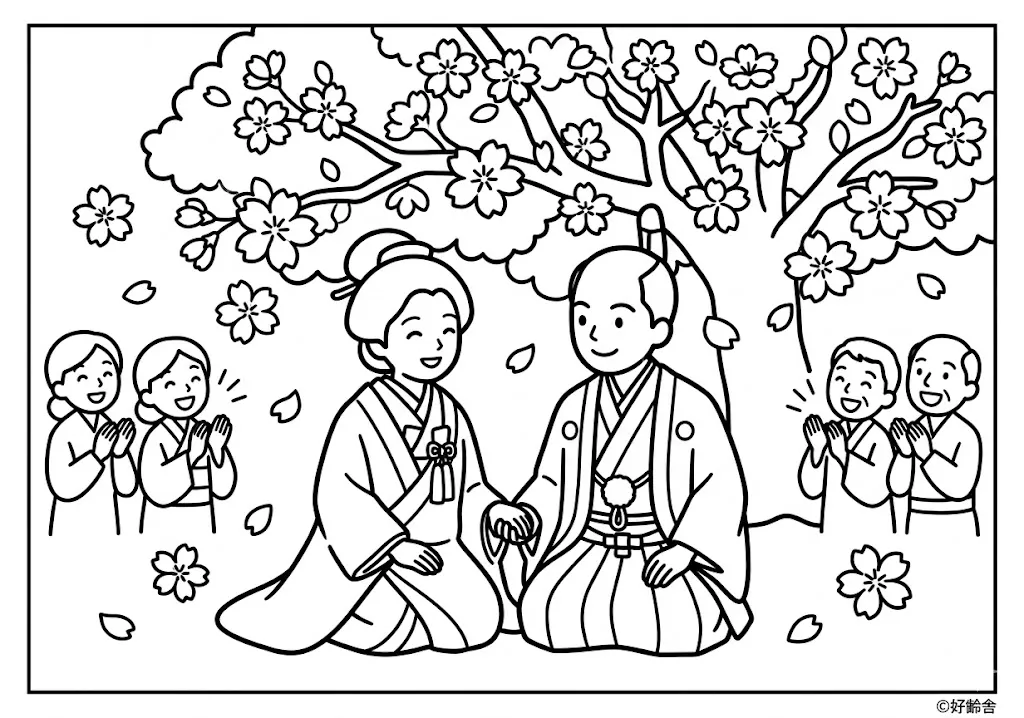 鉢かづき姫 (Hachikazukihime) その四 | 高齢者(g3b3)向け無料塗り絵|昔話・物語イラスト