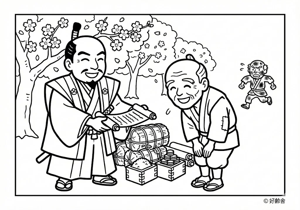 花咲か爺さん (Hanasaka Jiisan) その四 | 高齢者(g3b3)向け無料塗り絵|昔話・物語イラスト