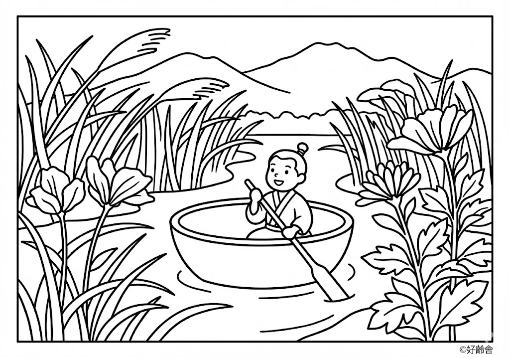 一寸法師 (Issun-boushi) その一 | 高齢者(g3b3)向け無料塗り絵|昔話・物語イラスト