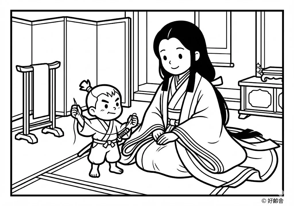 一寸法師 (Issun-boushi) その二 | 高齢者(g3b3)向け無料塗り絵|昔話・物語イラスト