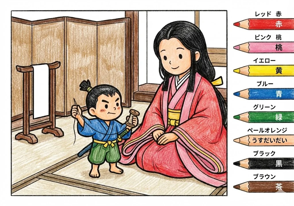 一寸法師(完成見本) (Issun-boushi) その二 | 高齢者(g3b3)向け無料塗り絵|昔話・物語イラスト