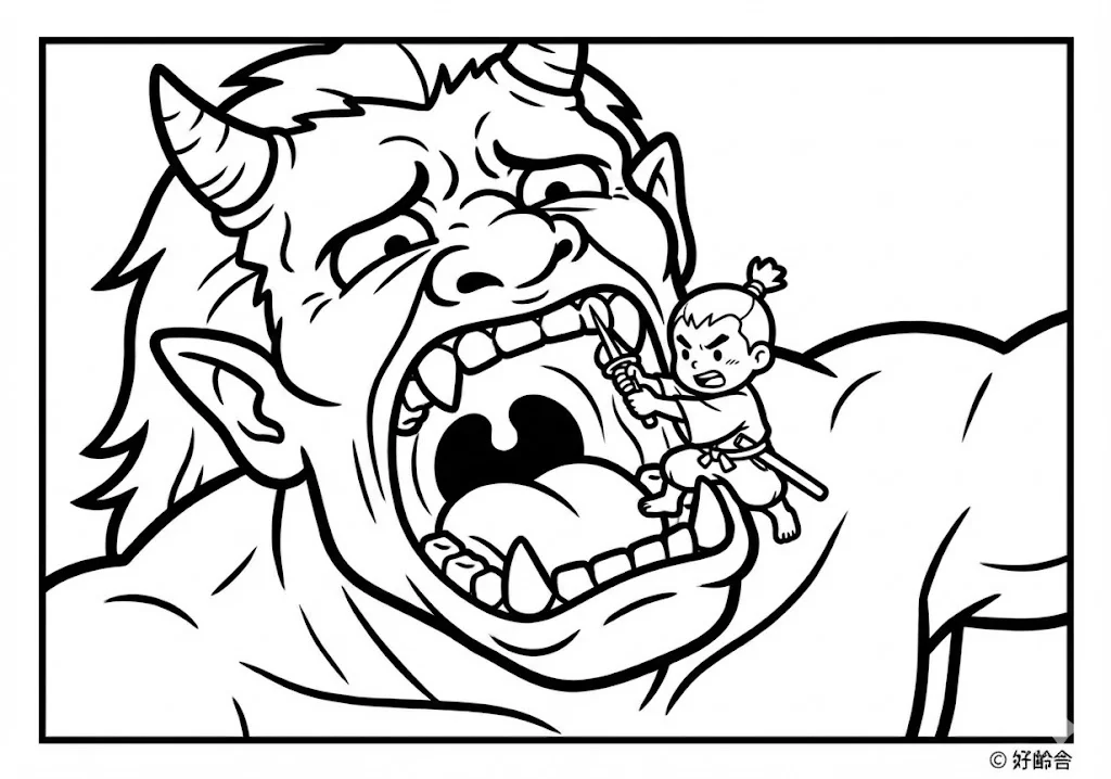 一寸法師 (Issun-boushi) その三 | 高齢者(g3b3)向け無料塗り絵|昔話・物語イラスト