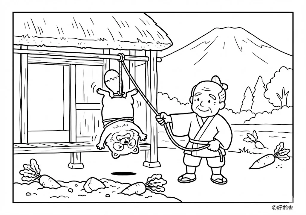 カチカチ山 (Kachi-kachi Yama) その一 | 高齢者(g3b3)向け無料塗り絵|昔話・物語イラスト