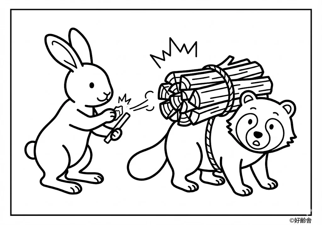 カチカチ山 (Kachi-kachi Yama) その三 | 高齢者(g3b3)向け無料塗り絵|昔話・物語イラスト