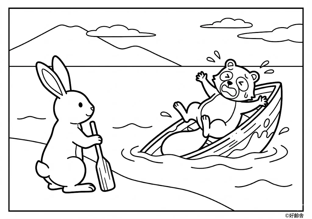 カチカチ山 (Kachi-kachi Yama) その四 | 高齢者(g3b3)向け無料塗り絵|昔話・物語イラスト