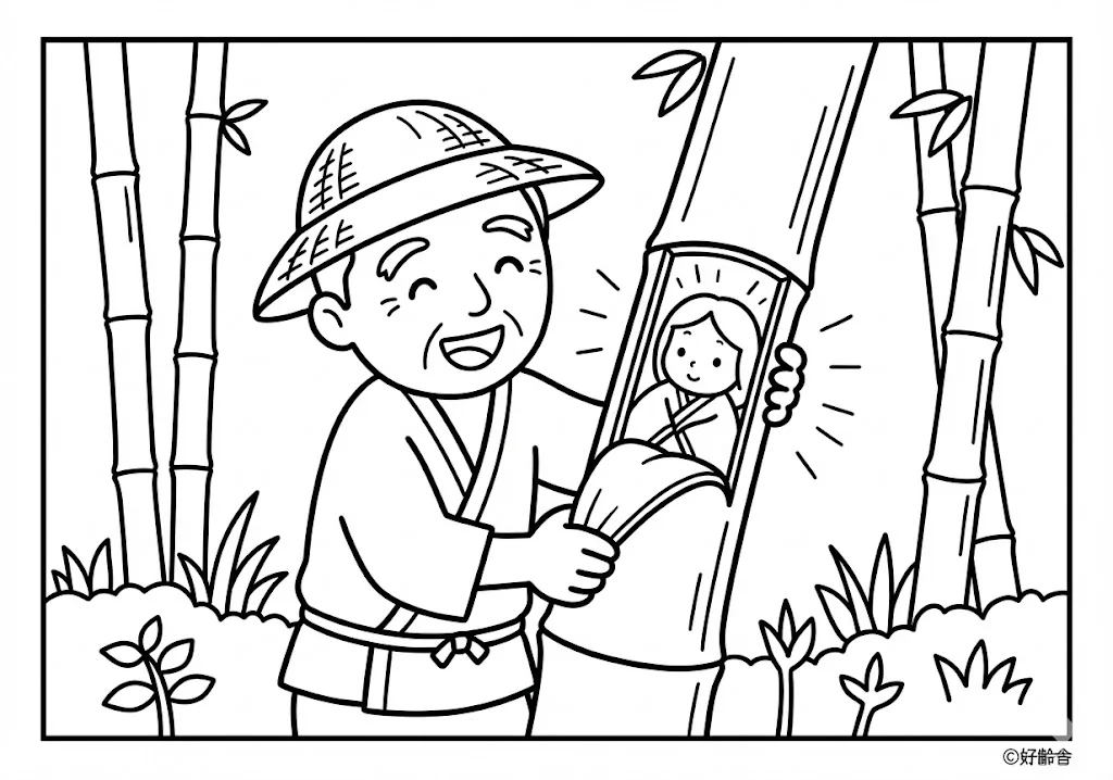 かぐや姫 (Kaguya-hime) その一 | 高齢者(g3b3)向け無料塗り絵|昔話・物語イラスト