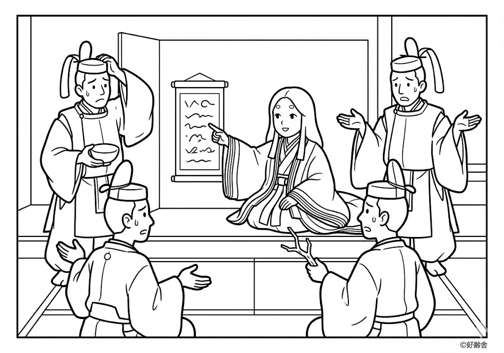 かぐや姫 (Kaguya-hime) その二 | 高齢者(g3b3)向け無料塗り絵|昔話・物語イラスト