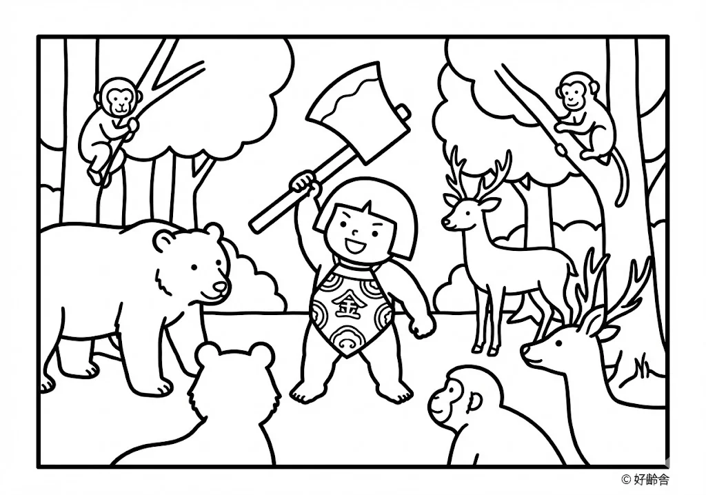 金太郎 (Kintaro) その一 | 高齢者(g3b3)向け無料塗り絵|昔話・物語イラスト