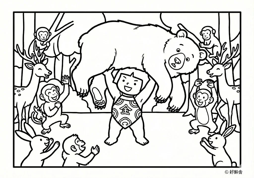 金太郎 (Kintaro) その二 | 高齢者(g3b3)向け無料塗り絵|昔話・物語イラスト
