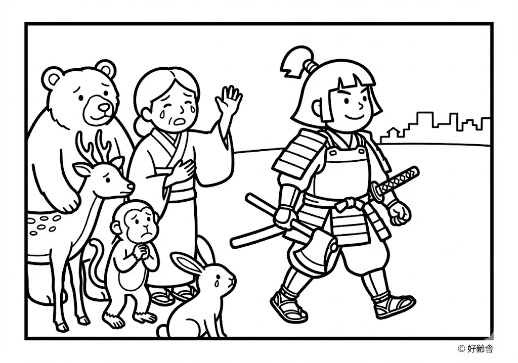 金太郎 (Kintaro) その四 | 高齢者(g3b3)向け無料塗り絵|昔話・物語イラスト