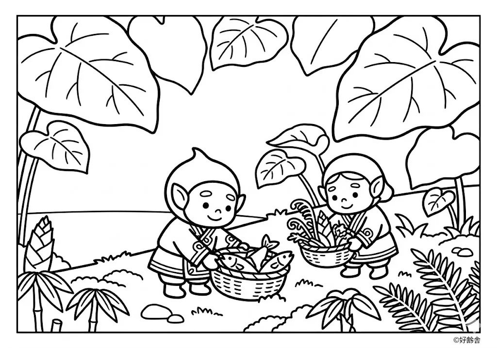 コロポックル (Koropokkuru) その一 | 高齢者(g3b3)向け無料塗り絵|昔話・物語イラスト