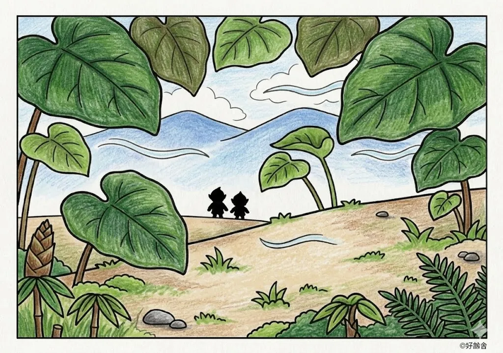 コロポックル(完成見本) (Koropokkuru) その四 | 高齢者(g3b3)向け無料塗り絵|昔話・物語イラスト