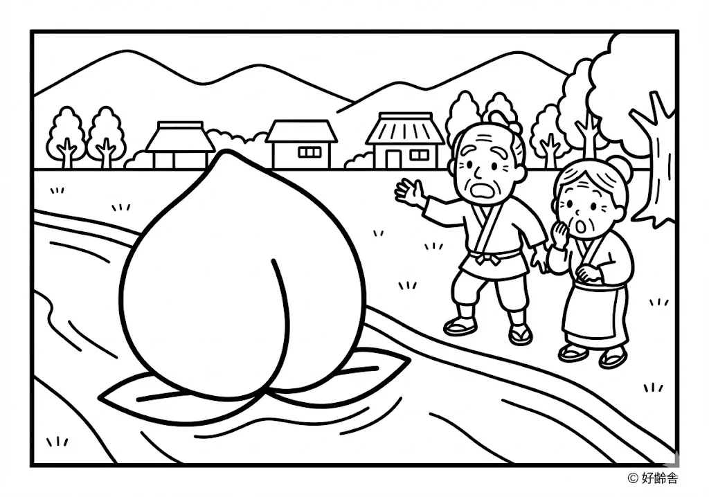 桃太郎 (Momotaro) その一 | 高齢者(g3b3)向け無料塗り絵|昔話・物語イラスト
