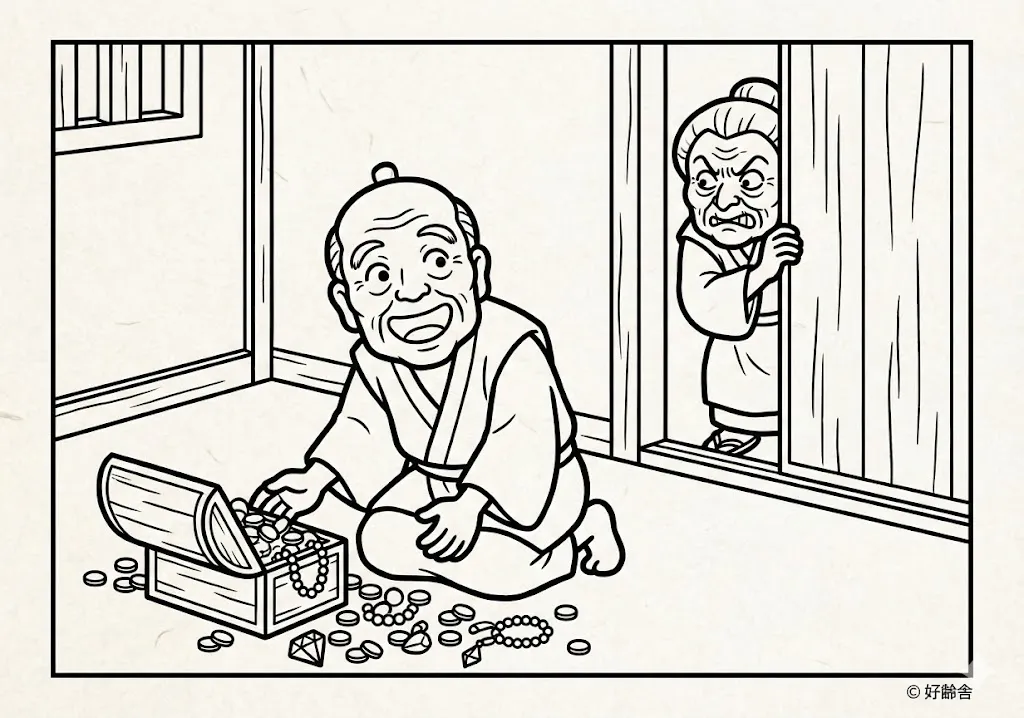 舌切り雀 (Shitakiri Suzume) その二 | 高齢者(g3b3)向け無料塗り絵|昔話・物語イラスト