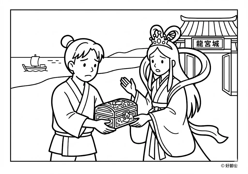 浦島太郎 (Urashima Taro) その三 | 高齢者(g3b3)向け無料塗り絵|昔話・物語イラスト