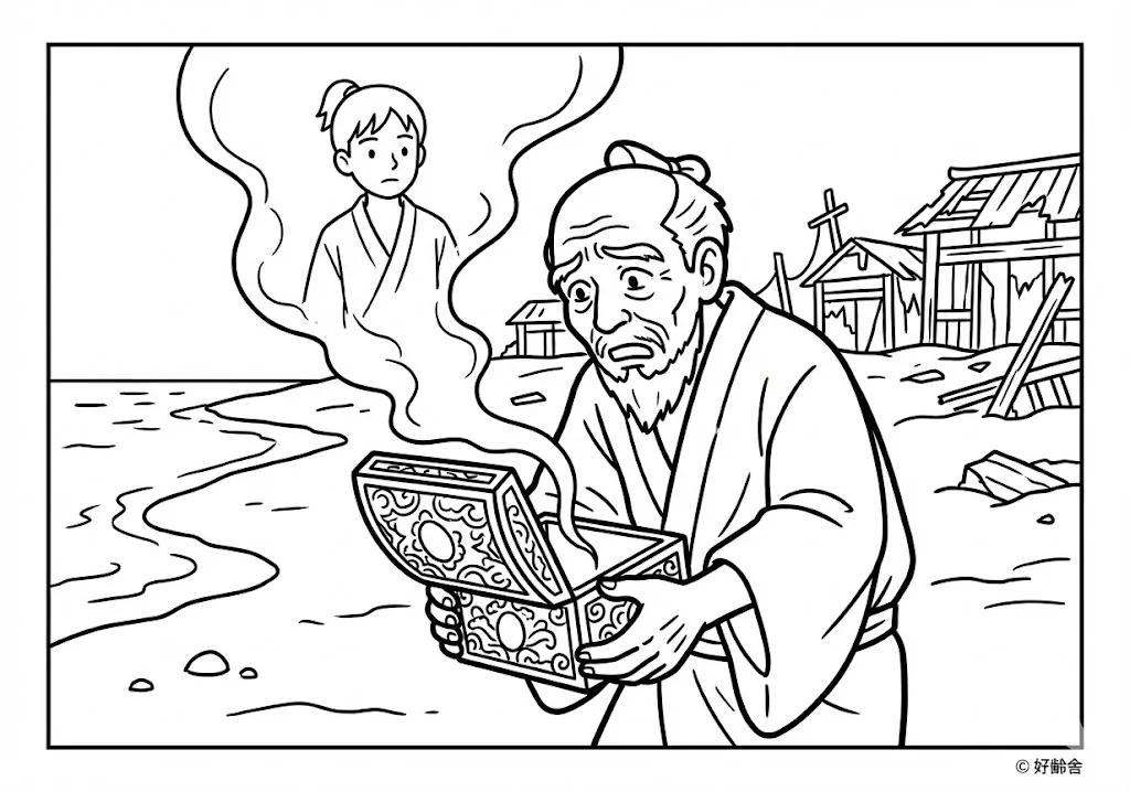 浦島太郎 (Urashima Taro) その四 | 高齢者(g3b3)向け無料塗り絵|昔話・物語イラスト