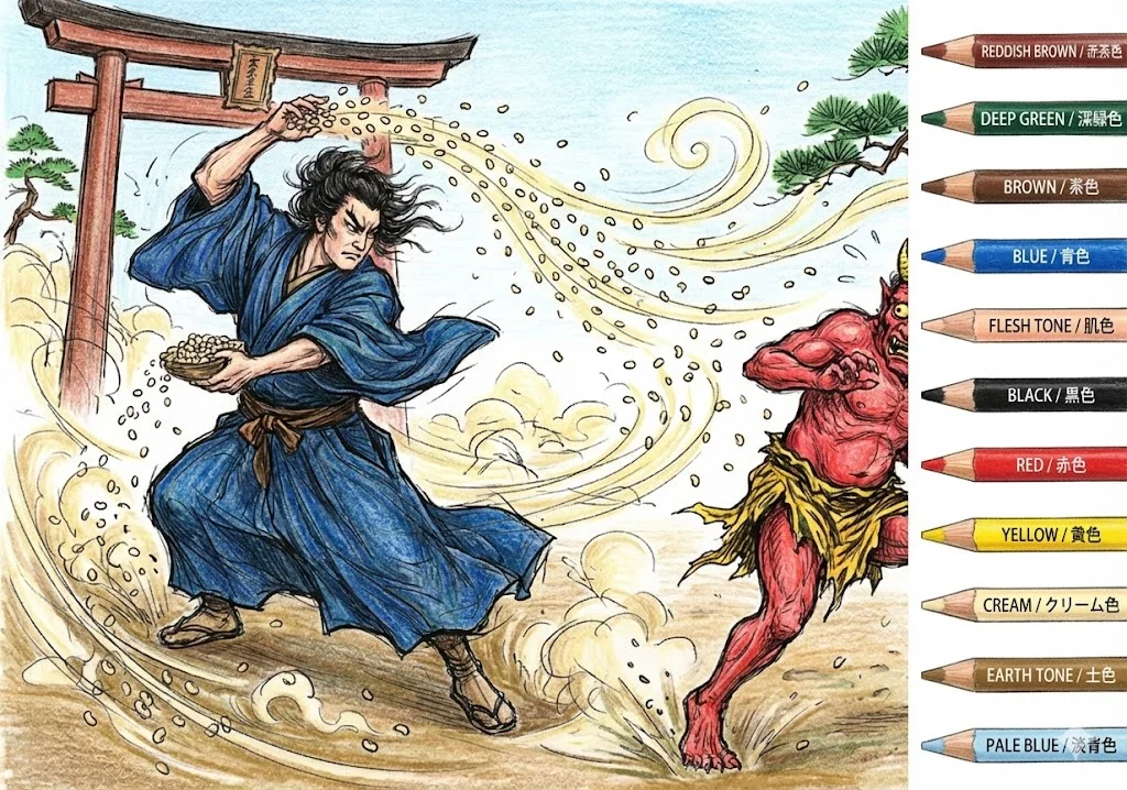 마메마키 — 콩 뿌리기 도안 4 색칠본