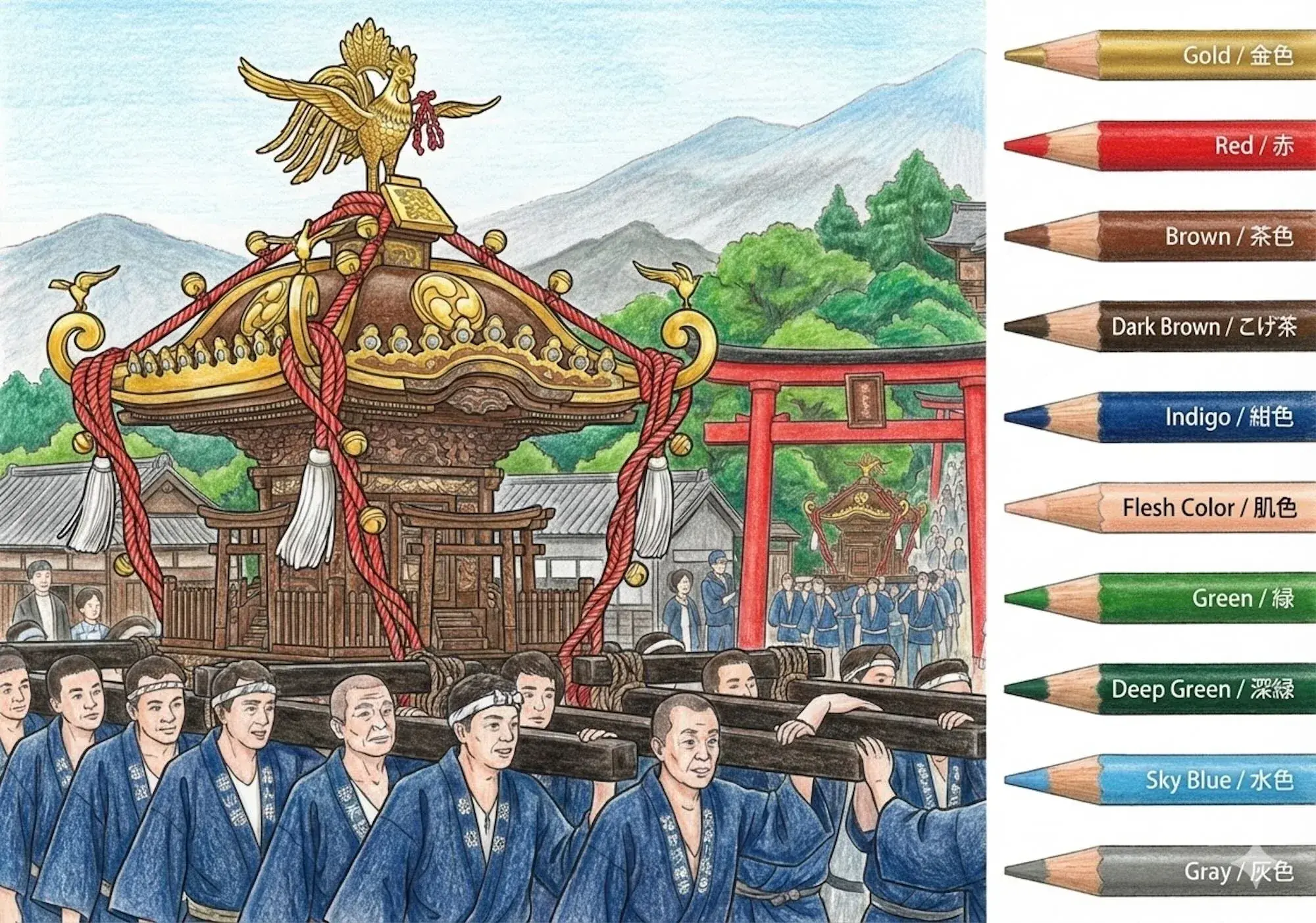 미코시 — 이동식 신전 도안 3 색칠본