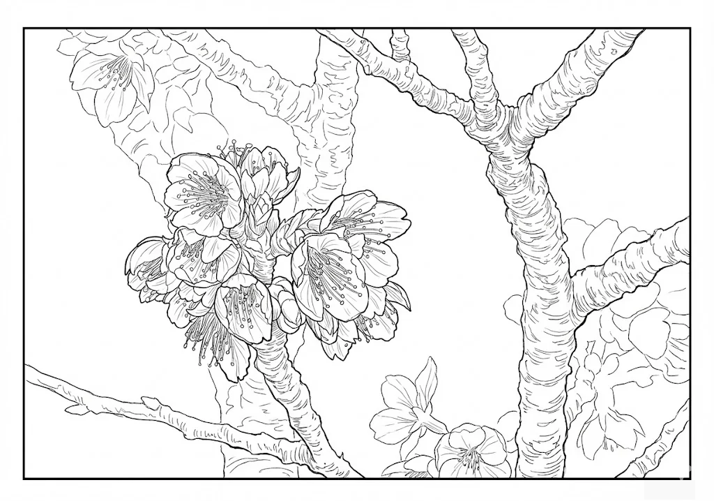 Printable 벚꽃 색칠 도안 for seniors