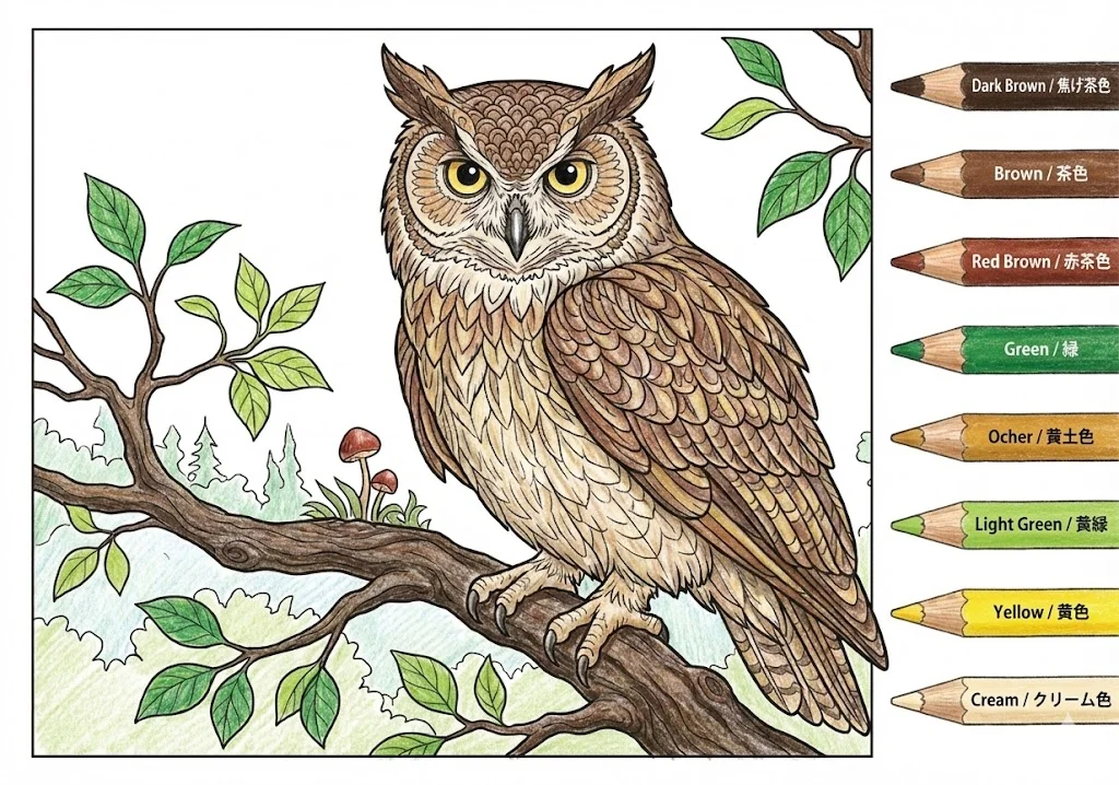 Exemplo colorido de animal para idosos: Coruja