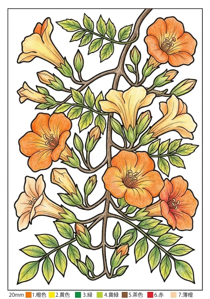 Exemplo colorido do livro de colorir de Bignônia