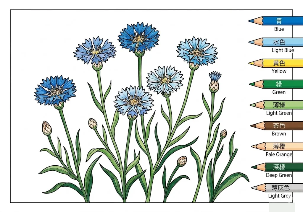 Exemplo colorido do livro de colorir de Centáurea