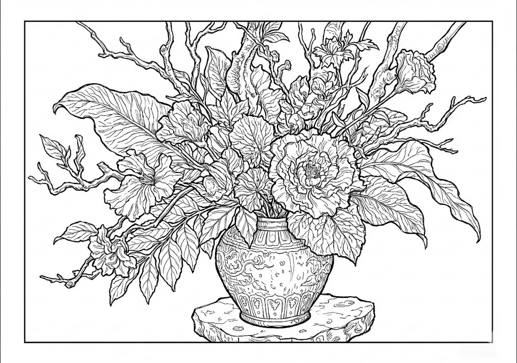 Printable Livro de colorir Ikebana coloring page for seniors