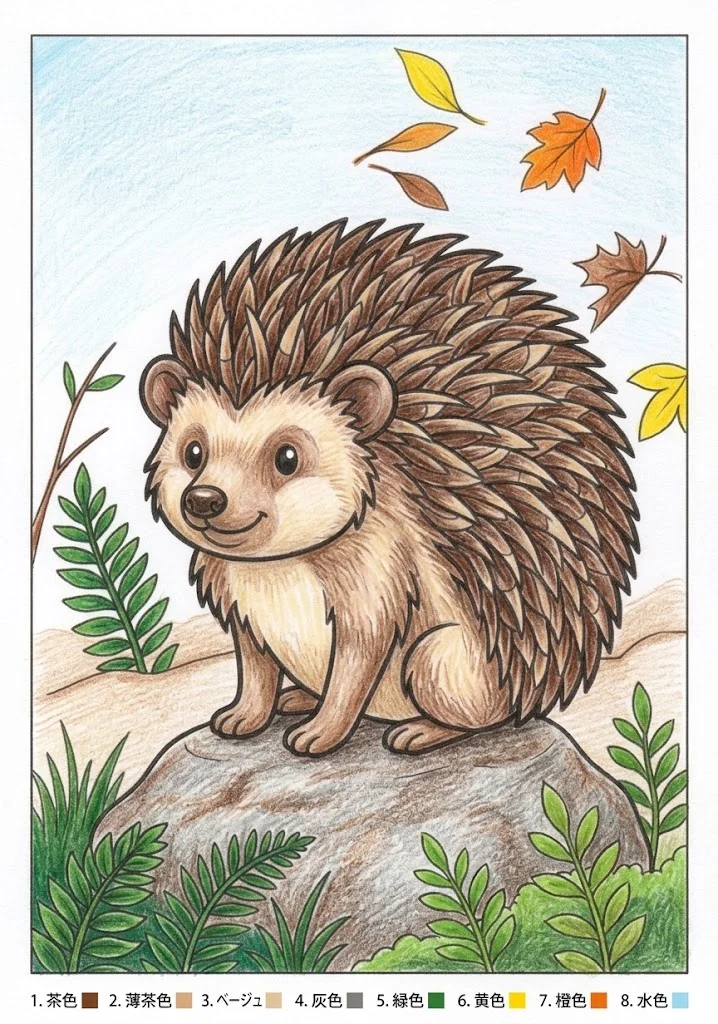 Dibujo para colorear para mayores: Erizo — ejemplo en color