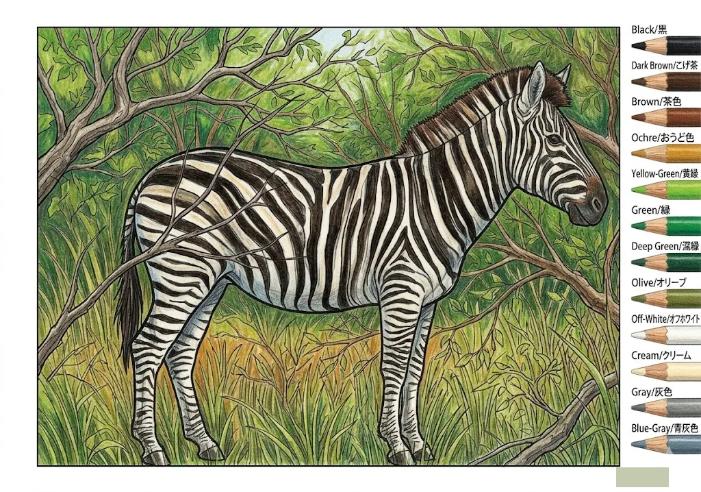 Ejemplo coloreado de animal para adultos mayores: Cebra