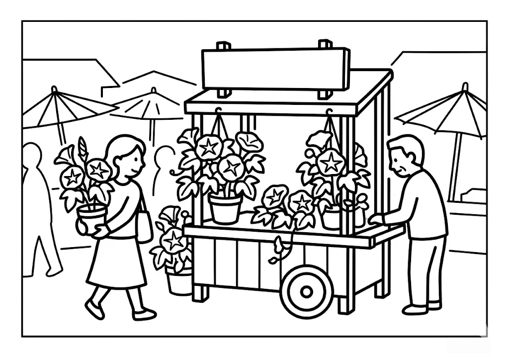 Gloria de la mañana Ichi — Mercado de glorias de la mañana coloring page