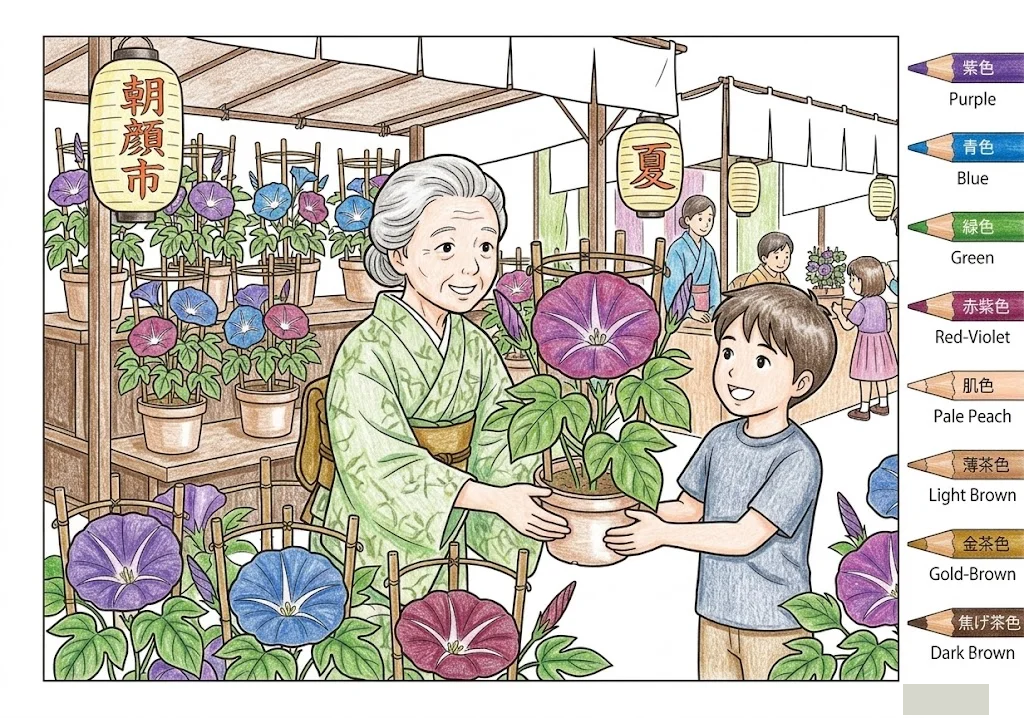 Diseño 3 coloreado de Gloria de la mañana Ichi — Mercado de glorias de la mañana