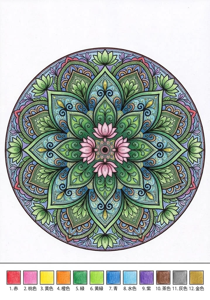 Ejemplo coloreado de Mandala de Loto