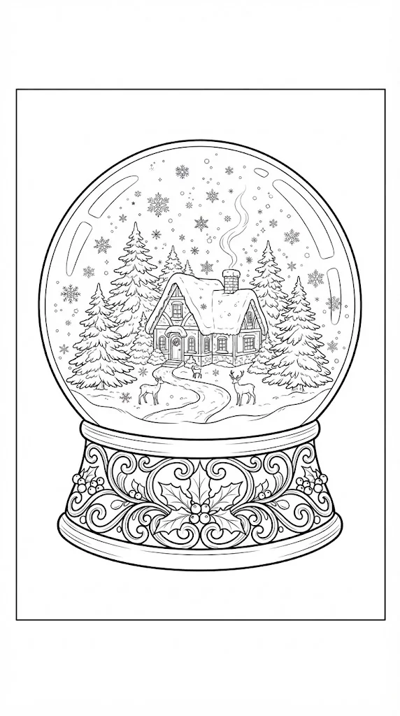 Dibujo para colorear gratis para adultos mayores: Globo de nieve