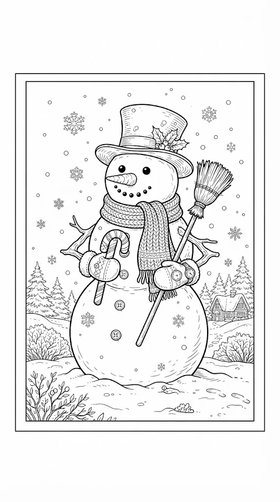 Dibujo para colorear gratis para adultos mayores: Muñeco de nieve
