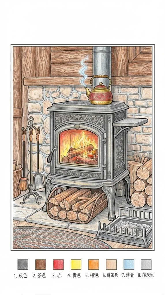 Ejemplo de dibujo coloreado: Estufa de leña