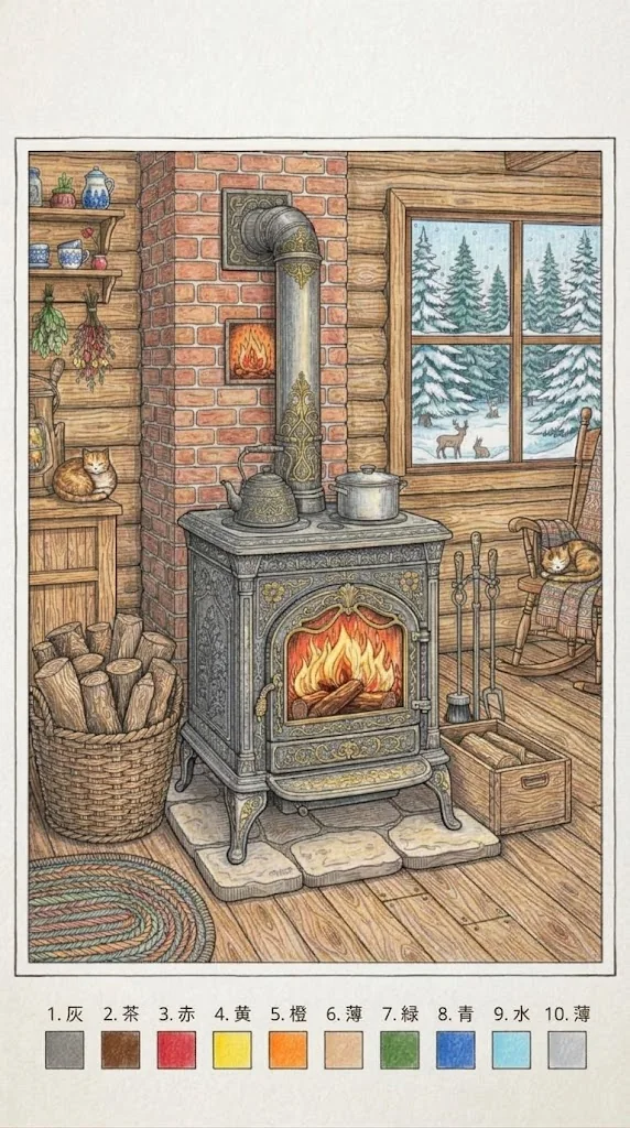 Ejemplo de dibujo coloreado: Estufa de leña