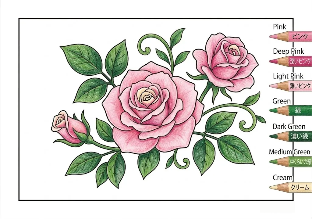 Ejemplo coloreado del libro de colorear de Rosa