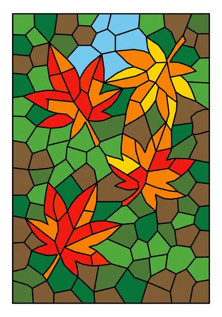 Hojas de otoño rompecabezas para colorear — gratis para adultos mayores | Okiraku