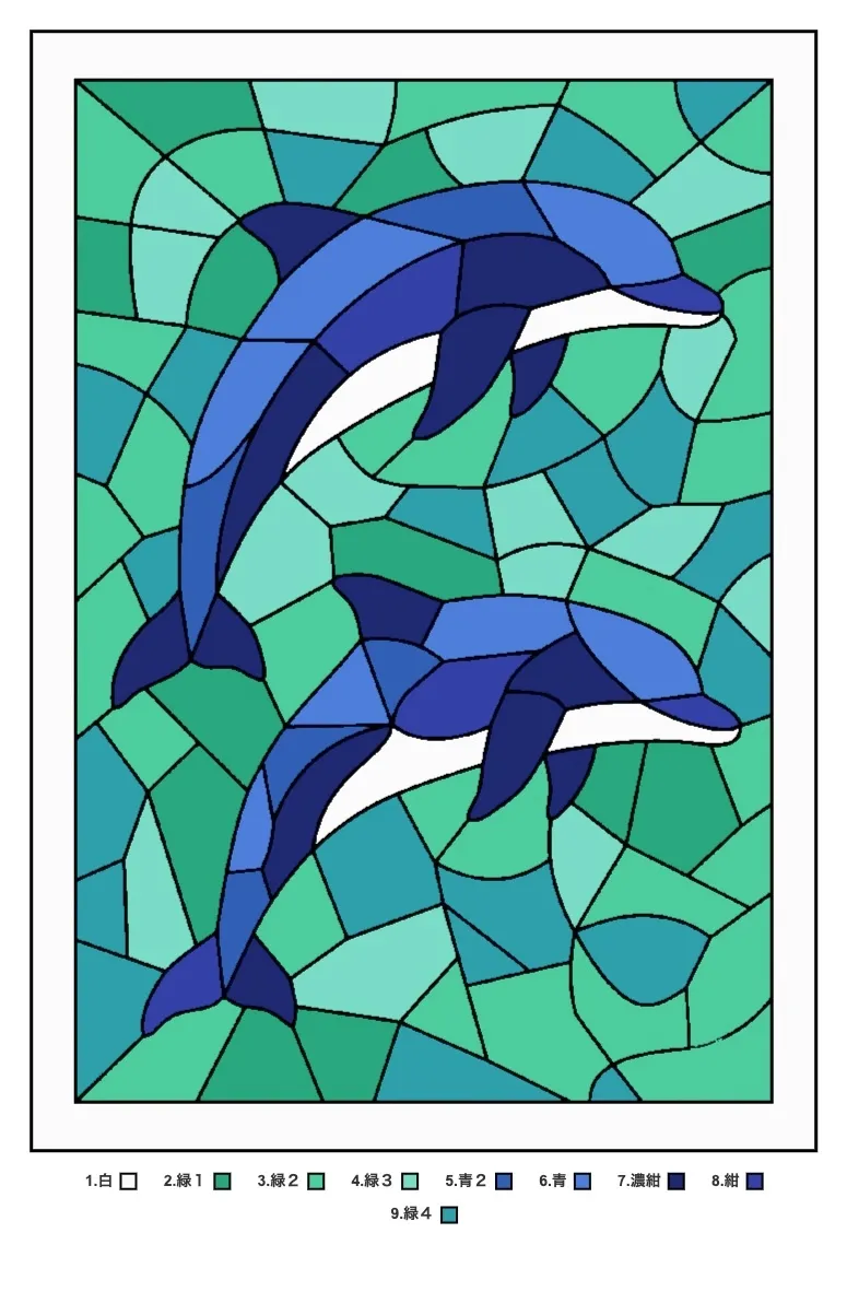Ejemplo coloreado del puzle de Dolphins