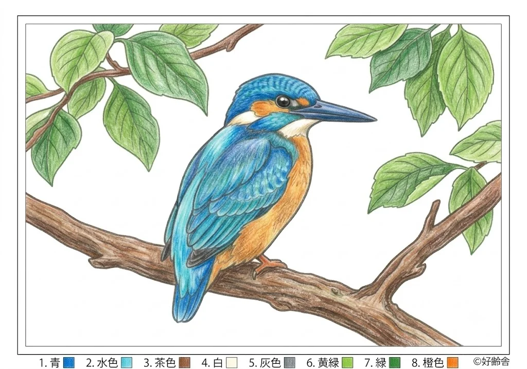 翠鳥 — 完成上色範例