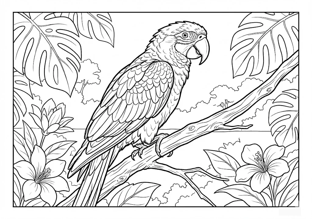 銀髮族動物著色圖：鸚鵡 — 可列印