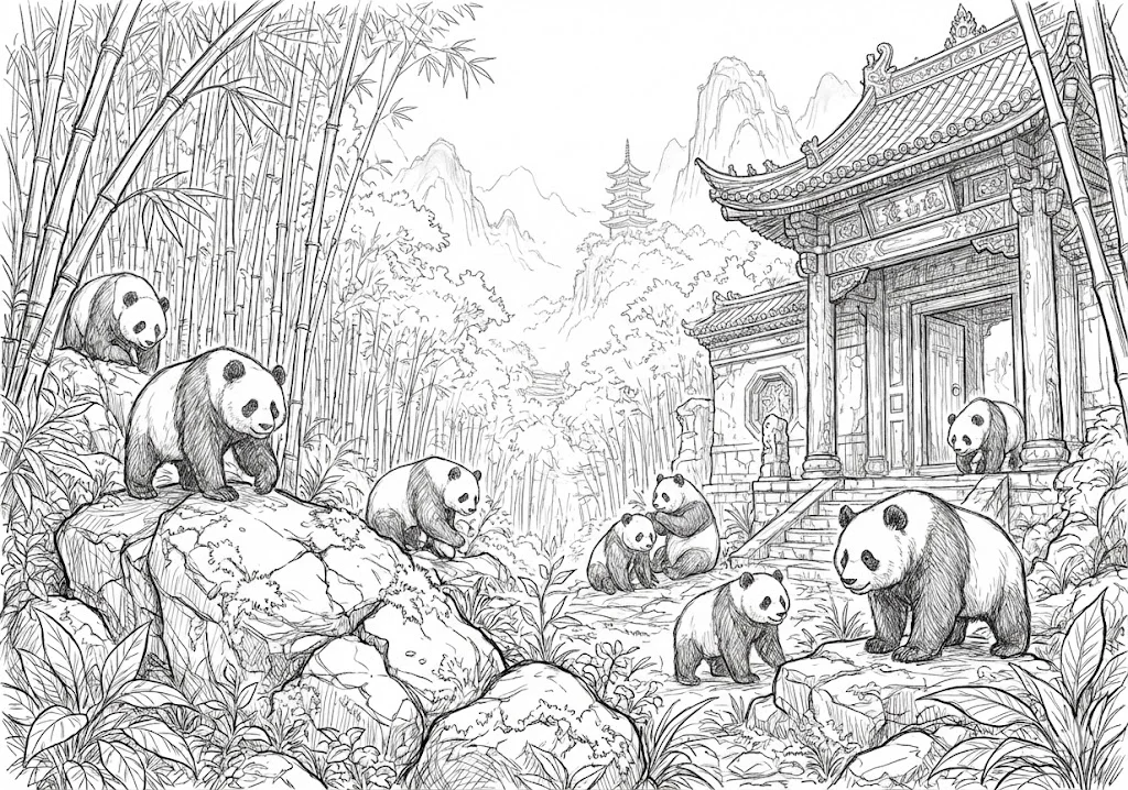 銀髮族動物著色圖：貓熊 — 可列印