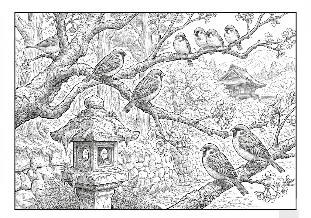 銀髮族動物著色圖：麻雀 — 可列印