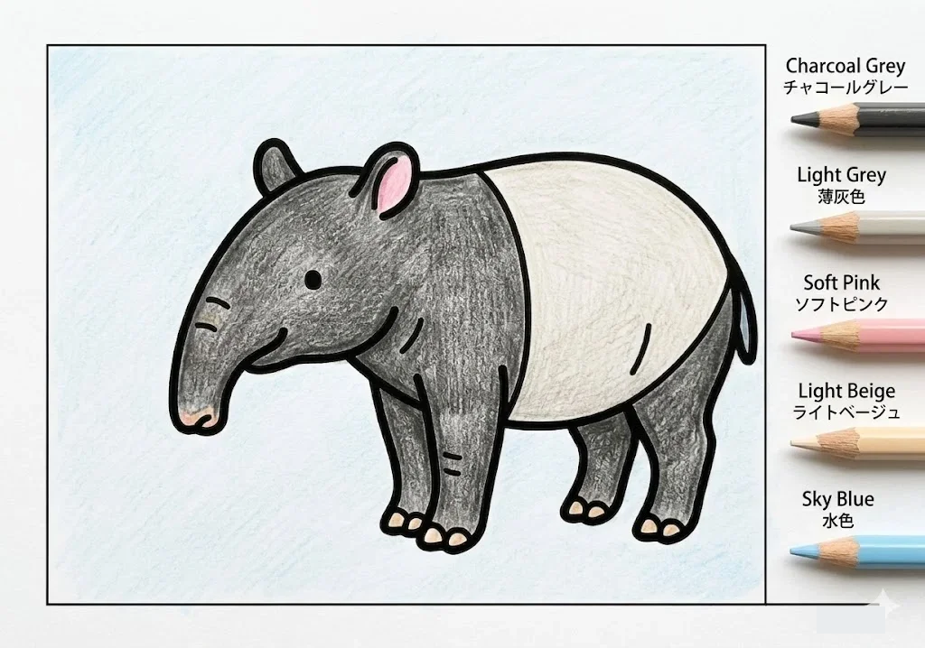 銀髮族動物著色圖：貘 — 完成上色範例