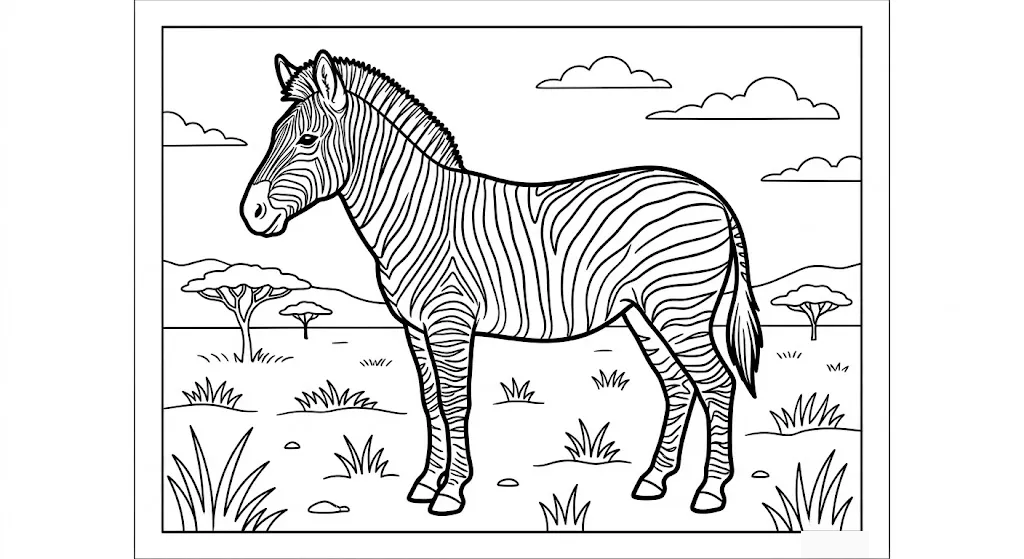 銀髮族動物著色圖：斑馬 — 可列印