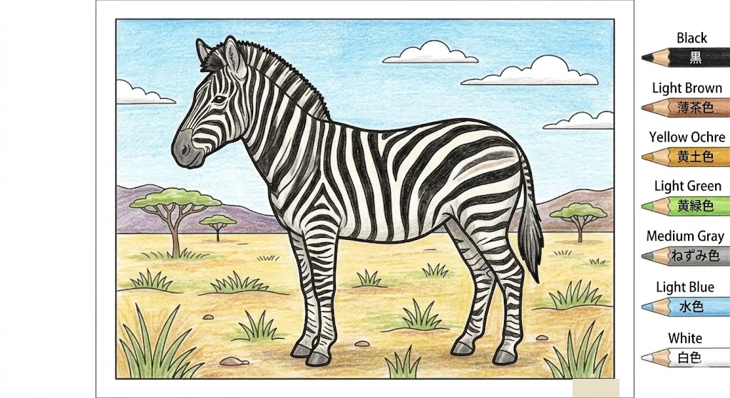 銀髮族動物著色圖：斑馬 — 完成上色範例
