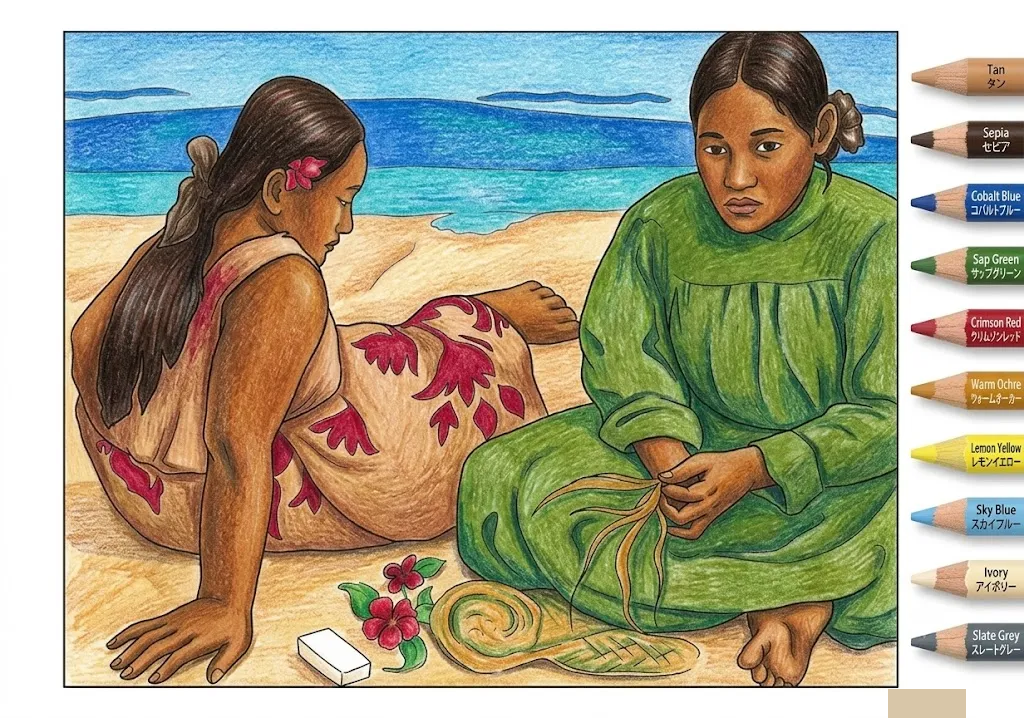 海灘上的大溪地女子 — 已上色