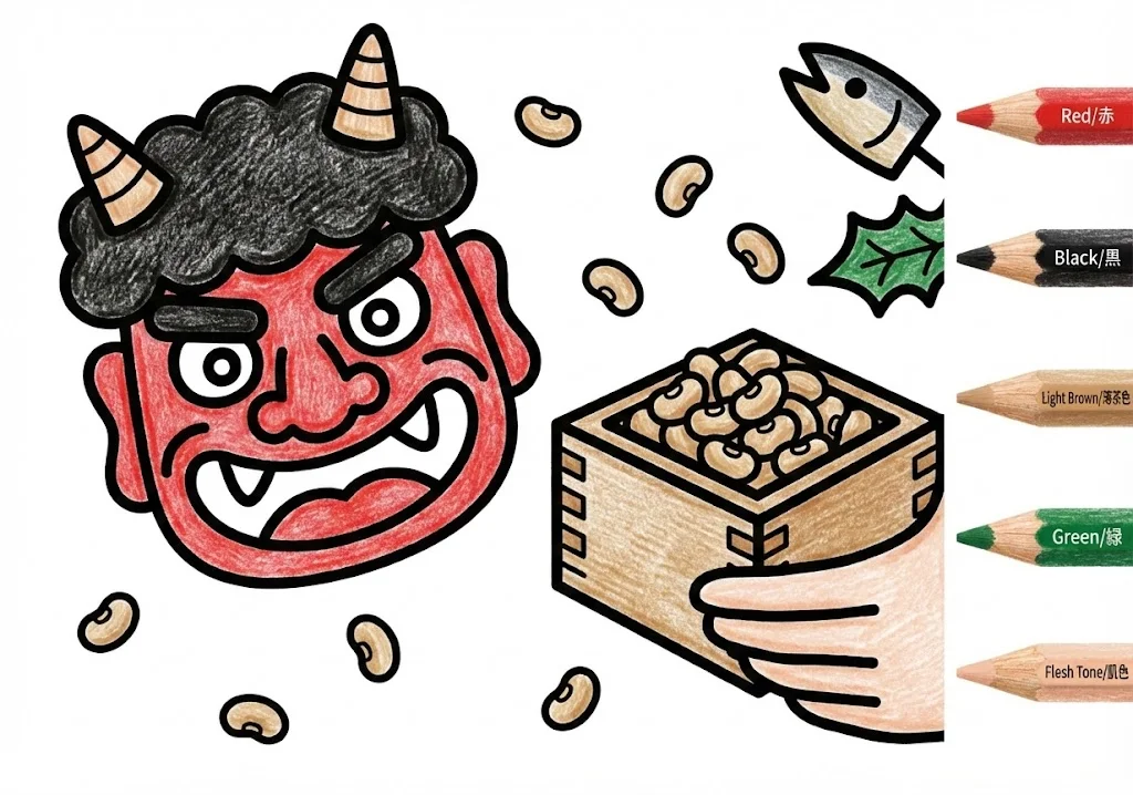 撒豆儀式（節分） — 上色範例